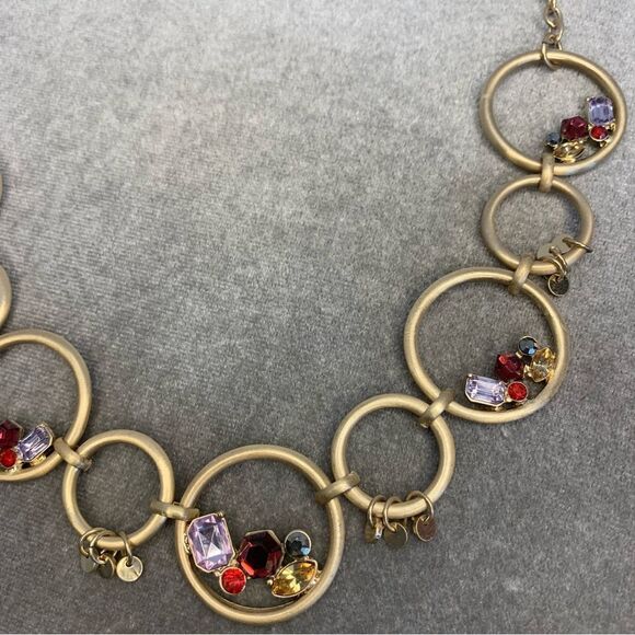 GOLDTONE Circle gem jewel embellished necklace - Picture 7 of 11